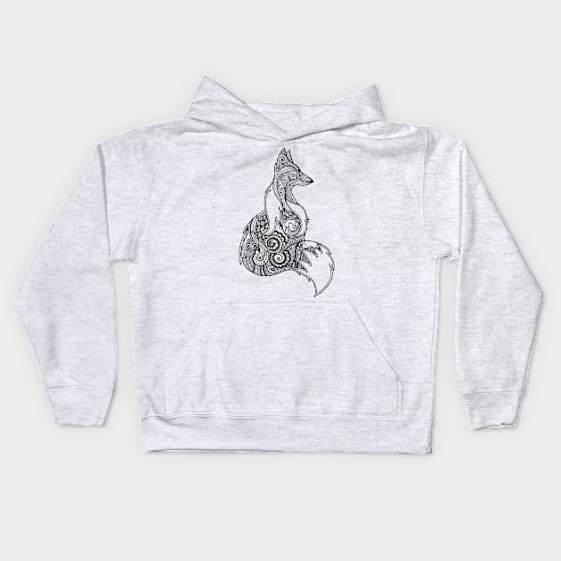 Zentangle monochrome fox Kids Hoodie by ComPix